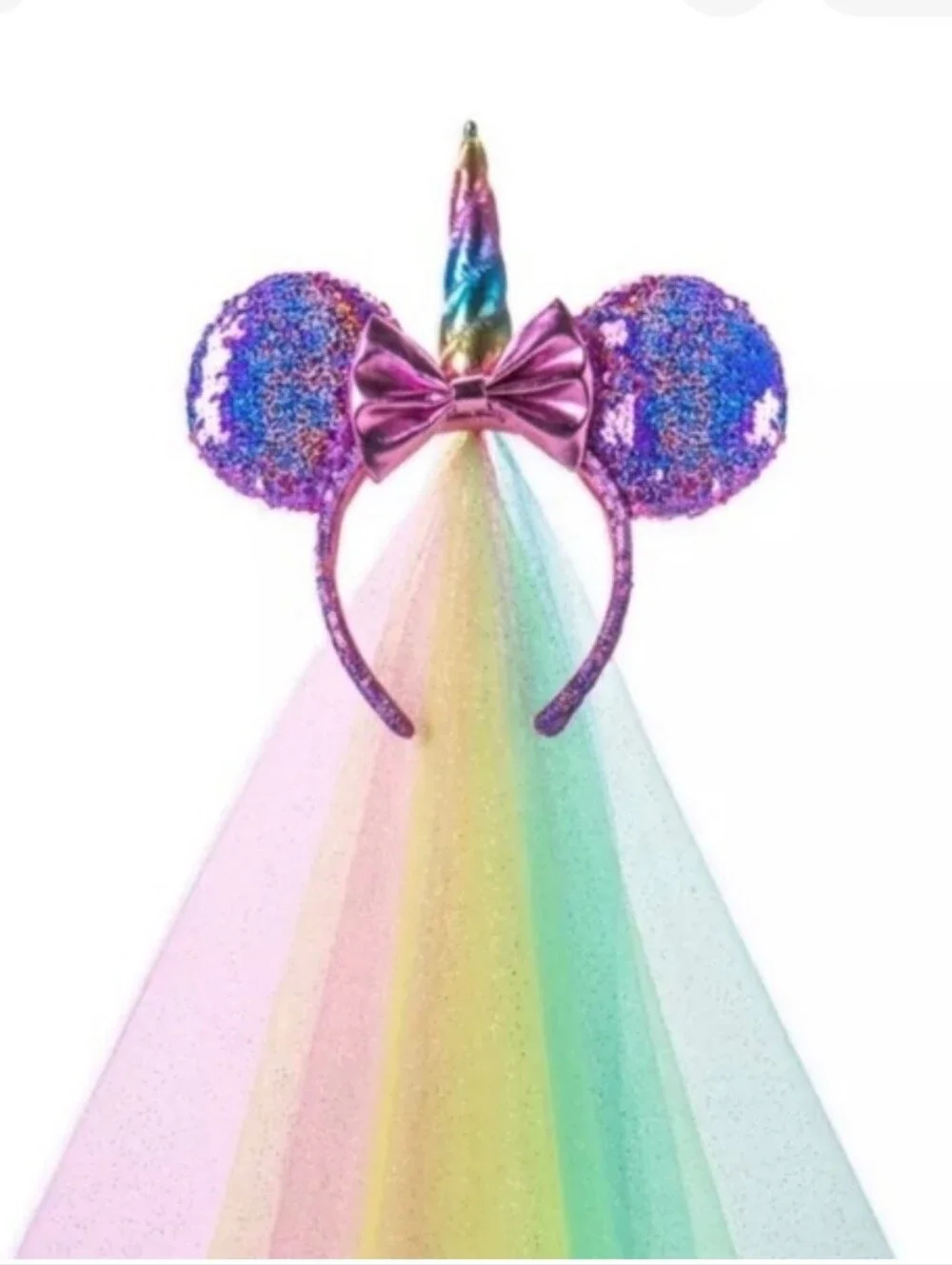 Disney Parks Unicorn Sequin Ear Headband with Rainbow Veil